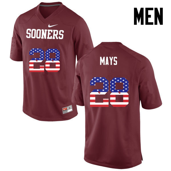 Oklahoma Sooners #28 Michael Mays College Football USA Flag Fashion Jerseys-Crimson